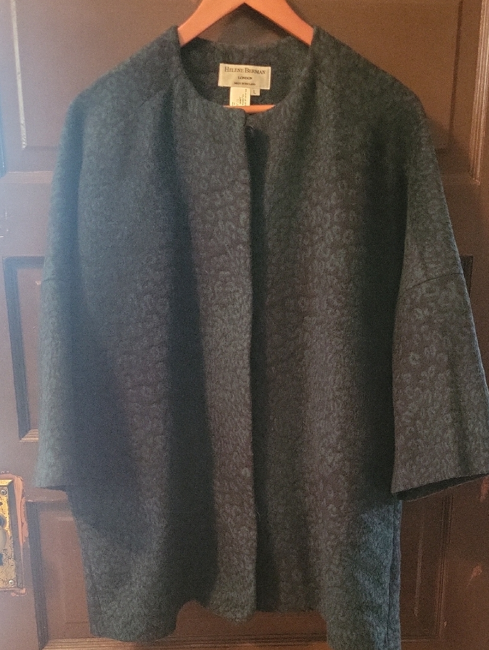 Helene Berman Teal-Blue Wool-Blend Open Cape